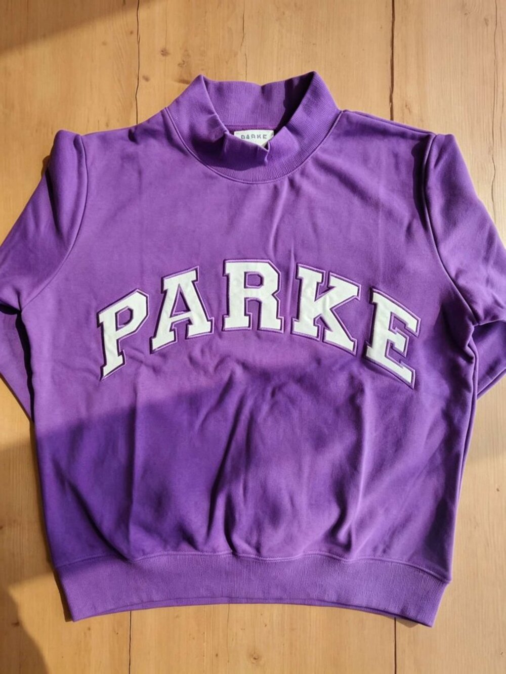 ✨PARKE Purple Mock Neck Varsity Letter Sweatshirt